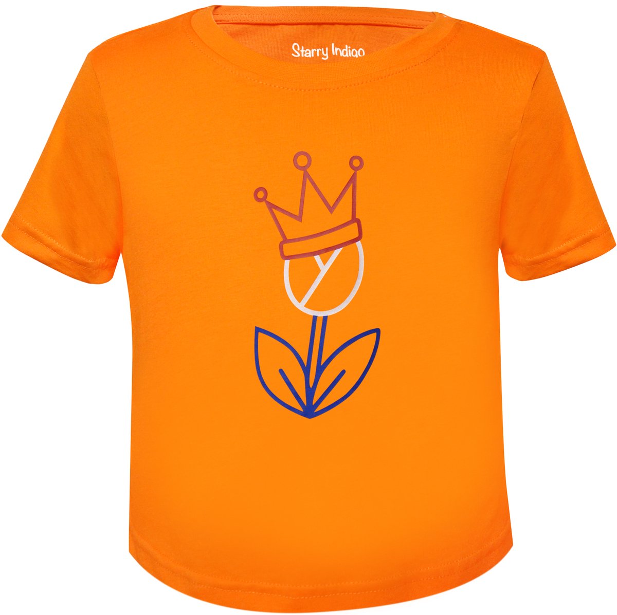Oranje T-shirt kinderen Tulp & Kroontje | Koningsdag | Holland | EK-WK-Olympische Spelen | Oranje | Kind 7-8 jaar | Maat 128